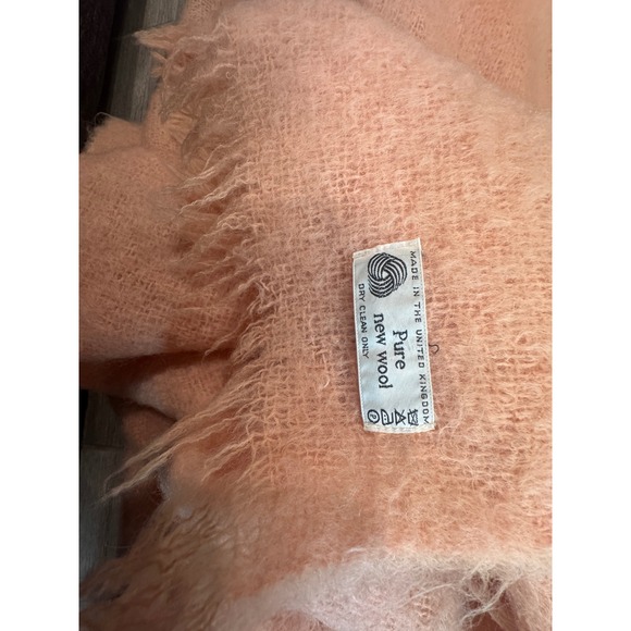 Other - Vintage Pure New Wool Peach Pink Fringed Throw Blanket Made UK Mohair Style 4x6